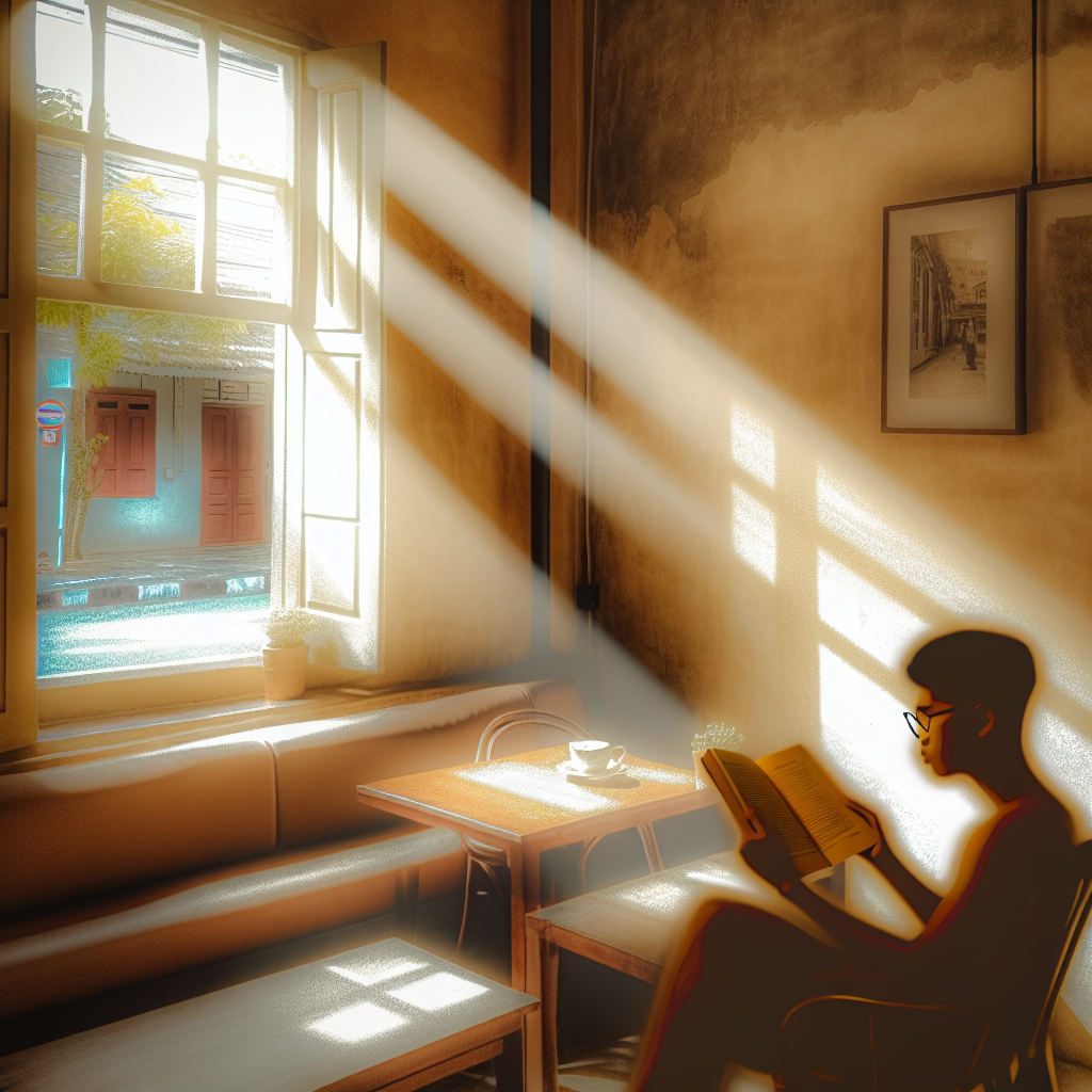 Solo traveler in cafe